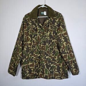 Saf-T-Bak Vintage Duck Camo Field Jacket Corduroy Collar USA Hunting Mens L